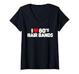 Womens I Love 80s Hair Bands Funny Metal Rock Glam Band Party Gift V-Neck T-Shirt