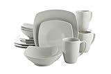 Gibson Home Zen Buffet Porcelain Chip and Scratch Resistant Dinnerware Plates, Bowls, and Mugs Set, Service for 4 (16pcs), White (Square Dishes)