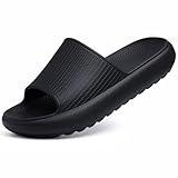 Comwarm Cloud Slide Sandals for Women Men Ultra Comfort Recovery Pillow Slippers Soft Summer Beach Shoes with Low Arch Support,Matte Black Size 7.5-8.5 Wonmen/6-7 Men