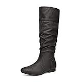 DREAM PAIRS Women's Knee High Pull On Fall Weather Winter Boots,Size 7.5,Black/Pu,BLVD