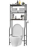 Livilord Over Toilet Storage Shelf, 3-Tier Freestanding Over The Toilet Storage, Metal Bathroom Shelves with Paper Holder and 4 Hooks, Above Toilet Shelf for Bathroom Storage, Black