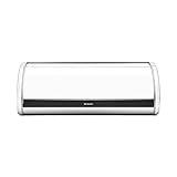 Brabantia Roll Top Bread Box (Brilliant Steel) Large Grip Front Opening, Partially Flat Top Bread Box, Fits 2 Loaves, Ideal for Kitchen Counter