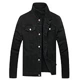 BULUWIE Jean Jacket Men, Men's Denim Jacket Distressed Ripped Slim Fit Stretch Trucker Jackets Classic Fashion Casual Denim Coat，2018 Black L