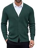 COOFANDY Men's Cardigan Sweaters with Button Lightweight Casual V Neck Long Sleeve Pockets Knitted Sweater Green