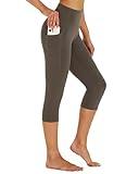 Stelle Womens High Waisted Legging Yoga Pants with Pockets for Workout (Tea Brown, Medium)