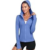 Xyvolix Hooded Athletic Jackets For Women Zip Up Workout Jacket With Pockets Women's Yoga Jackets Slim Fit With Thumb Holes