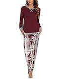 Ekouaer Pajamas Set for Women Long Sleeve Crew Neck Comfy Pjs Lounge Sets With Pockets Wind Red Plaid Small