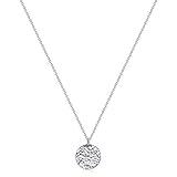 Fettero Pendant Necklace Sliver Hammered Coin Pendant Platinum Plated Dainty Simple Jewelry for Women