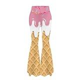 Youngerbaby ICE Cream Novelty Pattern Women High Waisted Yoga Pants Bootcut Leggings Pants Workout Bell Bottom Trousers