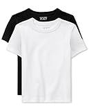 The Children's Place baby boys And Toddler Short Sleeve Basic Layering T-shirt Shirt, Black/White 2 Pack, 12-18 Months US