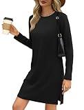 SAMPEEL Black Dresses for Women Casual Long Sleeve Teacher Dress with Slit Fall Fashion 2024 S