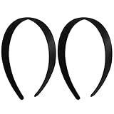 2Pcs Headbands for Women Girls Satin Black Headband Women Plain Wide Hair Band Hoops Fashion Elastic Solid Hairband Accessories for Mothers Sisters Cosplay Holiday Halloween DIY Costumes Crafts Gifts