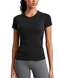 CRZ YOGA Seamless Workout Tops for Women Short Sleeve Athletic Tees Breathable Gym Running Yoga Tshirts Shirts Black Small