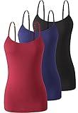 Air Curvey 3 Piece Womens Camisole with Shelf Bra Cotton Undershirts Camis Adjustable Spaghetti Strap Tank Tops Black Navy Wine Red XXL