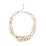 SHOP LC DELIVERING JOY White Color Wood Mix Stainless Steel Double Row Beaded Necklace for Women Size 18" Birthday Gifts for Women