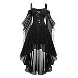 Generic Women Witch Dress Renaissance Medieval Vampire Costume Halloween Cosplay Butterfly Sleeve Mesh Gothic Dress Black, Small