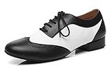 Minishion Dancing Shoes for Mens Boys Latin Salsa Swing Ballroom Dance Shoes with Heel L421 Black/White 1" Heel US 9.5