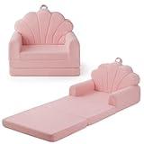 Blissful Diary Kids Couch, 2-in-1 Soft Toddler Couch Fold Out, Toddler Chair Comfy, Convertible Sofa to Lounger, Kids Furniture for Playroom, Gift for Birthday, Children's Day, Pink Shell