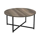 Household Essentials Jamestown Round Coffee Table Ashwood Rustic Wood Grain and Black Metal 31.5 x 31.5, Taupe