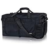 Fmeida 65L Duffle Bag with Shoes Compartment, Foldable Travel Duffel Bags for Men Women, Large Packable Travel Bag Water Repellent & Tear Resistant (Black)