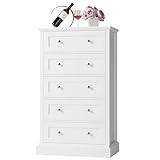 FACBOTALL 5 Drawer Dresser, 47.2" Tall White Dresser with 5 Drawers, Chest of Drawers Cabinet Wood Dresser for Hallway Living Room