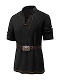 Runcati Mens Medieval Pirate Shirt Renaissance Viking Long Sleeve Shirts Lace Up Scottish Halloween Costume Tops