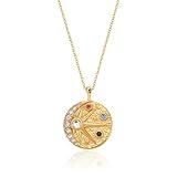 18k Gold Plated Sun and Moon Coin Pendant Necklace for Women Colorful CZ Crescent Moon Medallion Charm Necklace Dainty Star Celestial Zodiac Jewelry 16.5’’