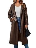 Trendy Queen Womens Brown Long Faux Leather Jackets Trench Coat Fall Blazer 2024 Going Out Outfits Clothes Sexy Oversized Waterproof L