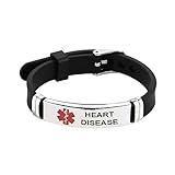 Chili Jewelry Women Mens Heart Disease Medical Bracelet Alert ID Emergency First Aid Laser Engraved Health Alert Adjustable Silicone Wristband Bracelet