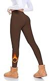 FULLSOFT Fleece Lined Leggings Women Tummy Control High Waisted Workout Winter Warm Soft Yoga Pants(Brown,Large-X-Large)