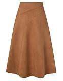 Kate Kasin 2025 Women's Suede Skirts, High Waist A-Line Skirt, Fall Winter Midi Skirt Brown