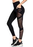 WE CUFFLLE Women's Mesh High Waist Leggings Yoga Pants with Pockets Tummy Control 4 Way Stretch Workout Yoga Leggings Black