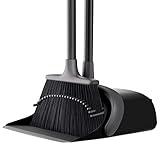 Upgrade Broom and Dustpan Set for Home, 52'' Long Handle, Standing Dustpan and Broom for Kitchen Office Lobby Floor