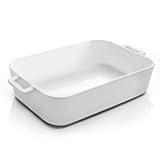 BLIRORA Deep Ceramic Baking Dish, 9x13 Inch Casserole Dish for Oven, 152 oz Large Elegant Design Lasagna Pan with Handles- Durable Serving Bakeware for Lasagna, Roasting and Baking, White