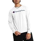 Champion, Classic Long Sleeve, Comfortable, Soft T-Shirt for Men (Reg. or Big & Tall), White Script, X-Large