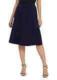 Urban CoCo Women's A-Line Elastic High Waist Flare Work Midi Knee Length Stretchy Skirt(XL, Navy Blue)