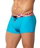 Arjen Kroos Mens Swim Briefs Square Leg Board Short Quick-Dry Swimwear with External Drawstring Stretch Beach Trunks Blue