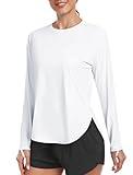 addigi Long Sleeve Workout Tops for Women UPF 50+ Sun Shirt Athletic Running Hiking Shirts UV Protection Outdoor Cooling Clothing White Medium