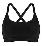 Women’s Supportive Scoop Neck Sporty Swimsuit Cross Spaghetti Strap Bathing Suit Bikini Top Black
