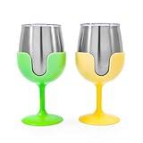 Camco Life is Better at The Campsite Wine Tumbler | Heavy Duty Double Wall Vacuum Insulation | Crafted of 18/8 Stainless Steel | Features Removable Green & Yellow Stems | 2-Pk, 8-oz/Each (51916)