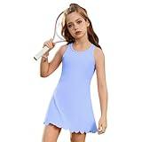 Jxstar Girls Tennis Dress Sleeveless Golf Outfit High Waist Workout Athletic Skorts Sets with Shorts Pockets, 6-7Y Blue