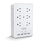 Multi Plug Outlet Surge Protector Nikleb, 12 Electrical Outlets Extender with 4 USB Charging Ports Total 4.8A, Wall Plug Expander 3 Prong for Room, Office, Gaming, Cord Organizer Accessories