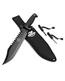 Mossy Oak Survival Hunting Knife with Sheath, 15-inch Fixed Blade Tactical Bowie Knife with Sharpener & Fire Starter for Camping, Outdoor, Bushcraft