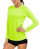 MAGCOMSEN Women's Athletic Fitted Running Shirt - Sun Protection, Lightweight, Long Sleeve, Fluorescent Green