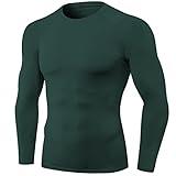 Dark Green Men's Compression Shirts Long Sleeve, Dry Fit Workout Gym Shirts Sports Base Layer Top Running T-Shirt