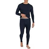 Fruit of the Loom Men's Recycled Waffle Thermal Underwear Set (Top and Bottom), Navy, Medium