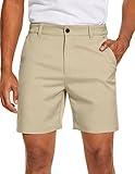 PULI Mens Golf Shorts 7 inch Inseam Casual Flat Front Dress Shorts Hybrid Surfing Hiking Fishing Relaxed Fit with Pockets Khaki 32