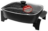 Elite Gourmet EG-6203# Extra Deep 16"x13"x3.2" (10.5Qt.) Scratch Resistant, Easy Pour Spout Dishwasher Safe, Non-stick Electric Skillet with Glass Vented Lid, Adjustable Temperature, Black