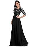 Ever-Pretty Women's Elegant A Line Crew Neck Half Sleeve Sequin Maxi Evening Dress Black US16