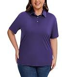 Idtswch Women's Plus Size Polo Shirts UPF 50+ Casual Work Quick Dry 3 Buttons Short Sleeve Collared Golf Shirt Purple